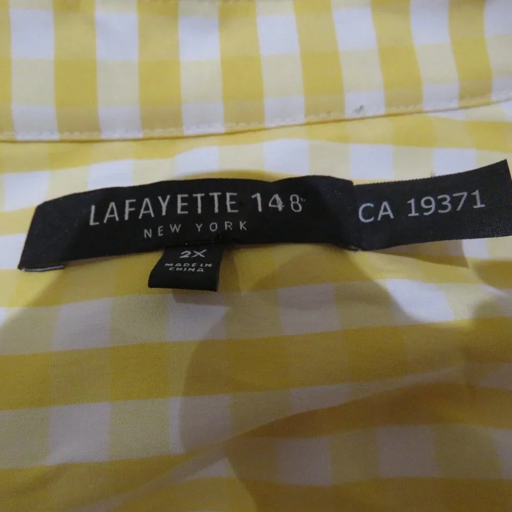LAFAYETTE 148 Yellow White Gingham Tunic Shirt 2XL Preppy Old Money Yacht Coast - Picture 15 of 15